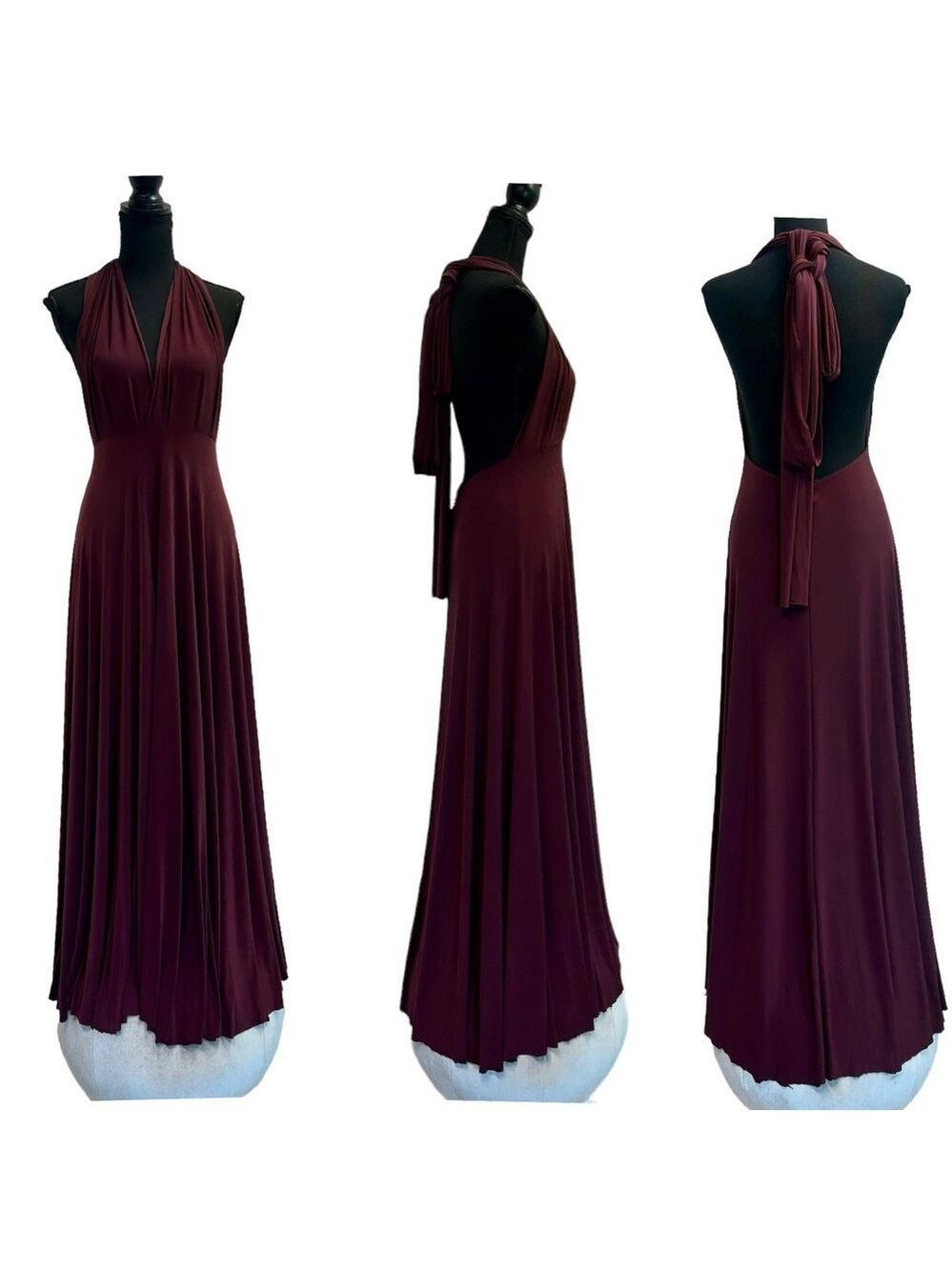 Arroh & Bow maroon burgundy halter infinity maxi dress Sz S